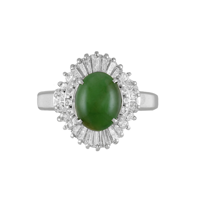 Platinum 1.20ct A Jadeite Jade GIA & .86tcw Baguette & RBC Diamond Ring 9.7g, s7