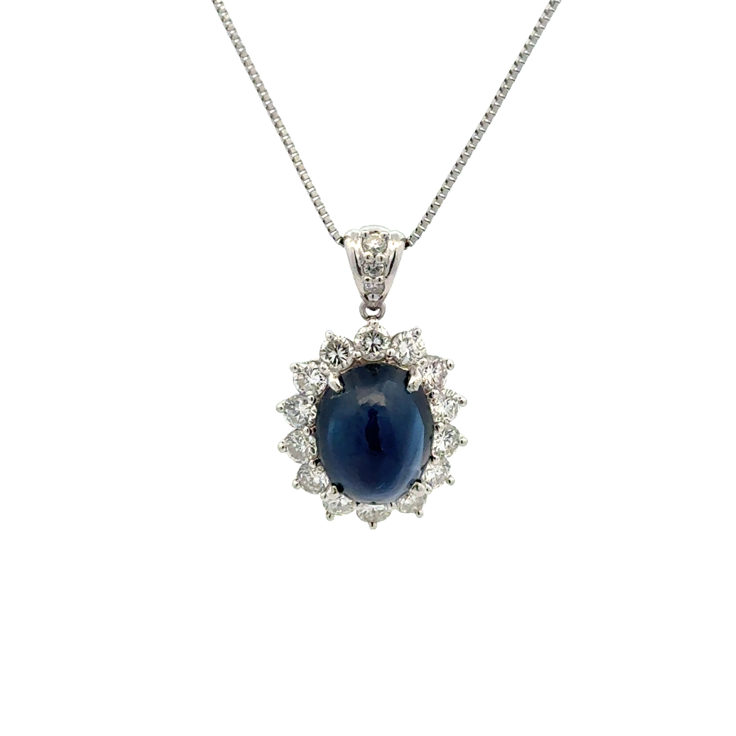 GIA# 2231705278 Platinum 5.16ct Sugarloaf Sapphire GIA & 1.25tcw RBC Diamond Halo Drop Pendant Necklace 6.8g, 18"