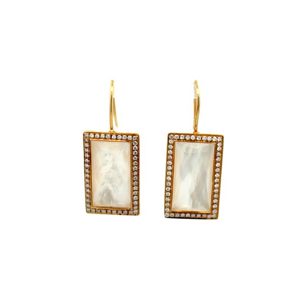 Closeup photo of 18K YG IPPOLITA Mother of Pearl Doublet & .48tcw Pave Diamond Drop Square Earrings 6.7g
