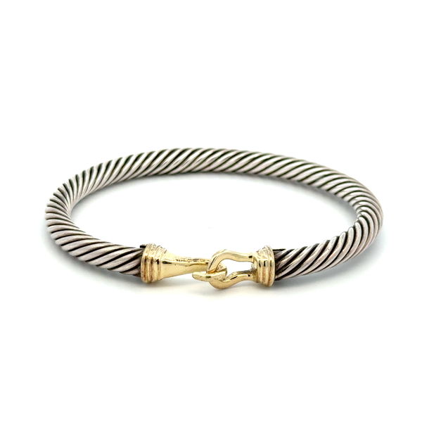 Closeup photo of 14K & 925 DAVID YURMAN 5mm Cable Bangle Hook Closure Bracelet 27.5g
