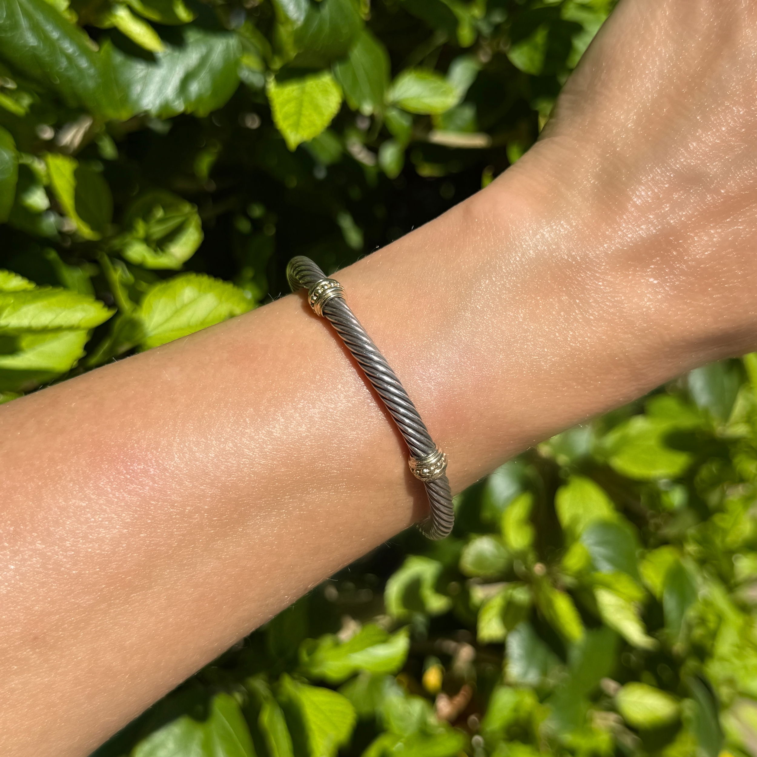 14K & 925 DAVID YURMAN 5mm Cable Bangle 2 Gold Station Bracelet 28.8g 14K & 925 DAVID YURMAN 5mm Cable Bangle 2 Gold Station Bracelet 28.8g