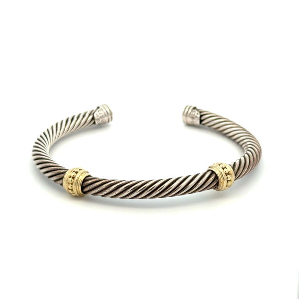Closeup photo of 14K & 925 DAVID YURMAN 5mm Cable Bangle 2 Gold Station Bracelet 28.8g
