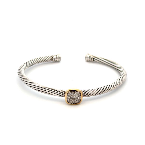 Closeup photo of 1*K & 925 DAVID YURMAN 4mm Cable Bangle .19tcw Pave Diamond Cushion Station Bracelet 19.3g