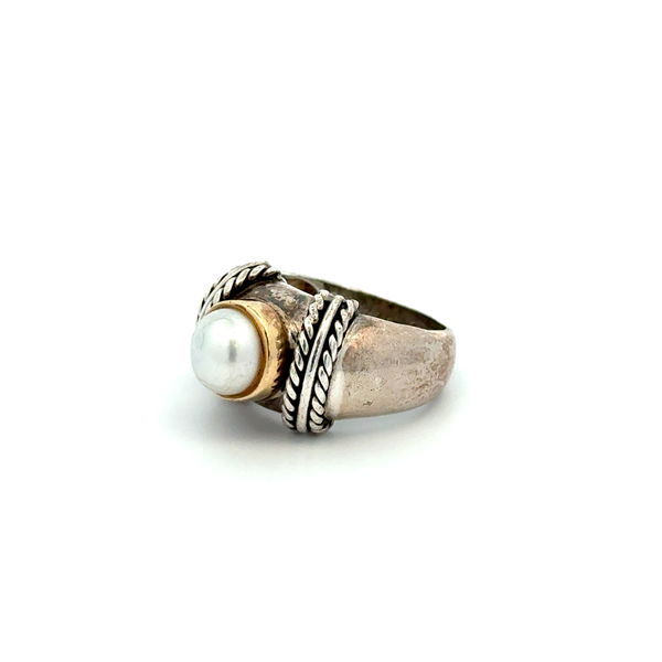 Closeup photo of 14K & 925 Sterling RIZZO Pearl & Rope Design Ring 7.0g, s5