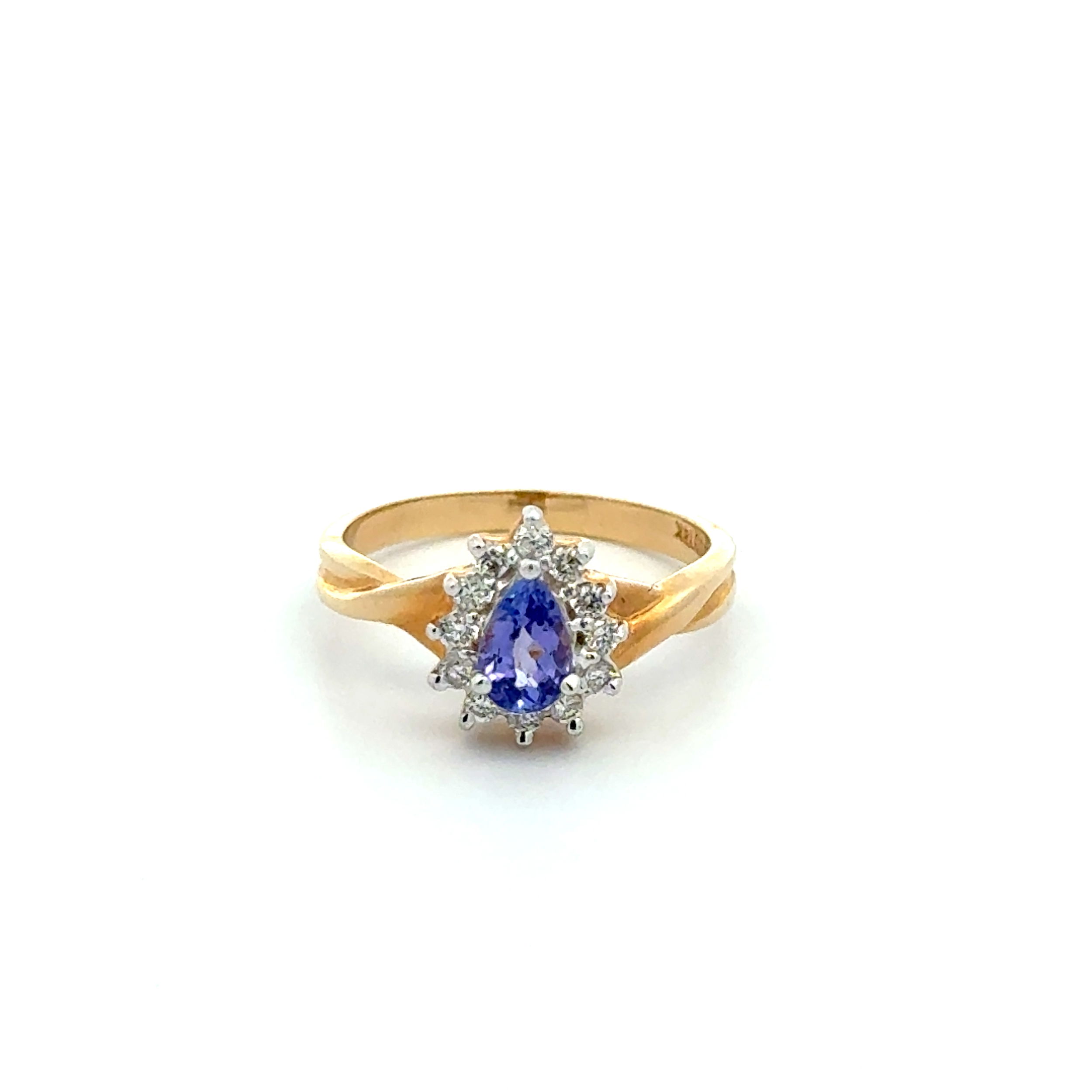 14K YG .30ct Pear Tanzanite & .12tcw RBC Diamond Halo Ring 2.7g, s6 14K YG .30ct Pear Tanzanite & .12tcw RBC Diamond Halo Ring 2.7g, s6