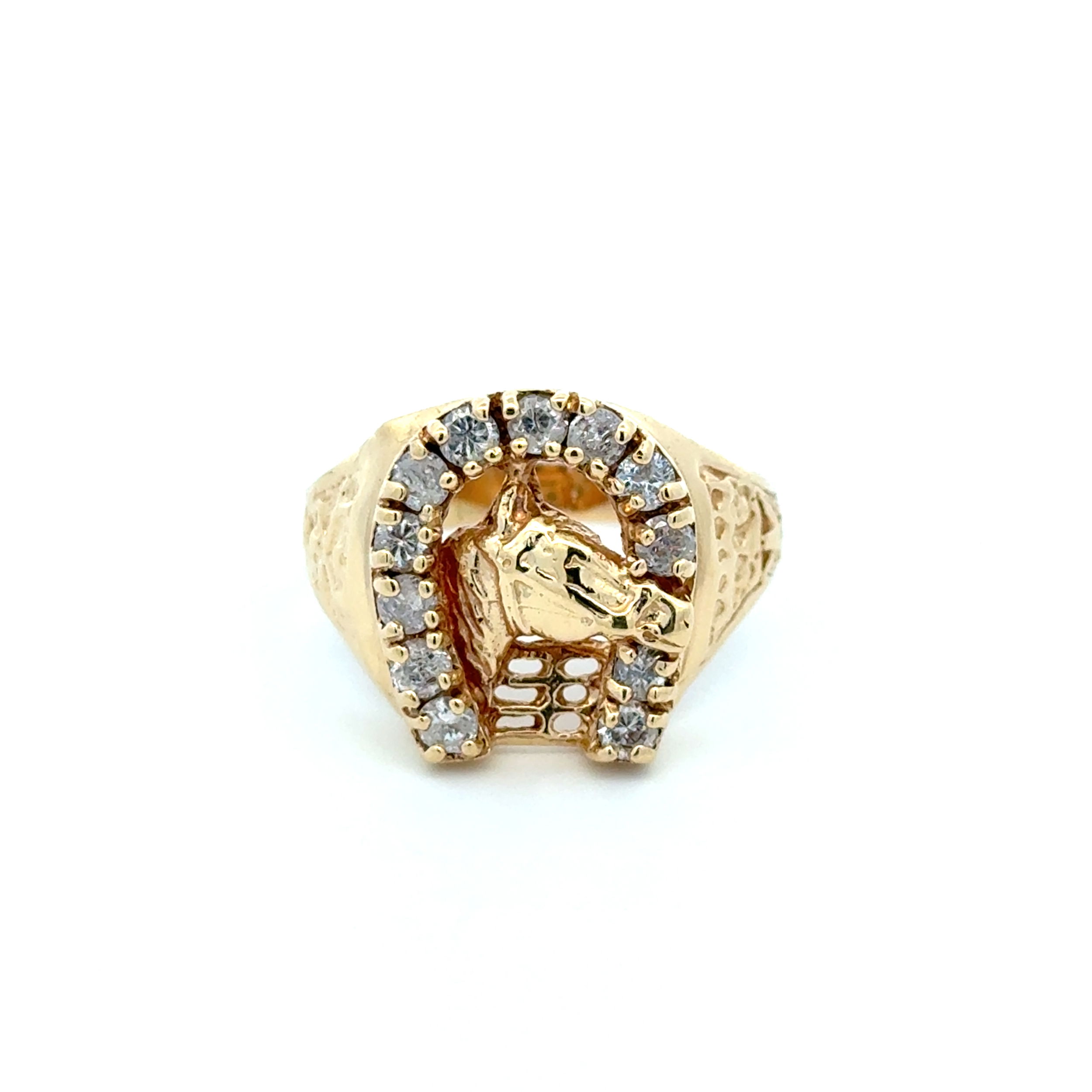 14K YG Horse Head 1.00tcw Diamond Horseshoe Ring 8.6g, s13.5 14K YG Horse Head 1.00tcw Diamond Horseshoe Ring 8.6g, s13.5