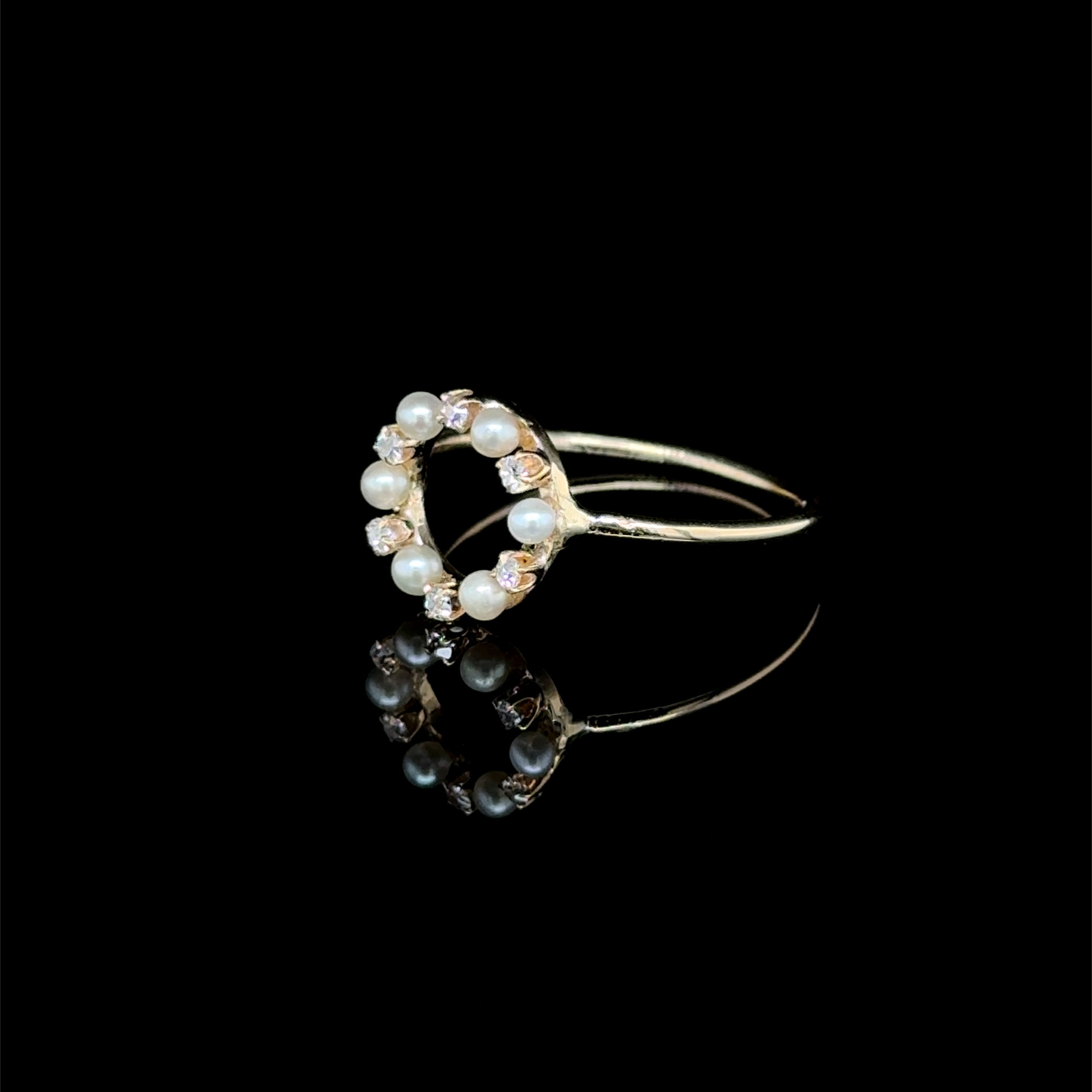 14K YG Victorian .05ct Diamond & Pearl Circle Stick Pin Ring 1.5g, 6.75 14K YG Victorian .05ct Diamond & Pearl Circle Stick Pin Ring 1.5g, 6.75