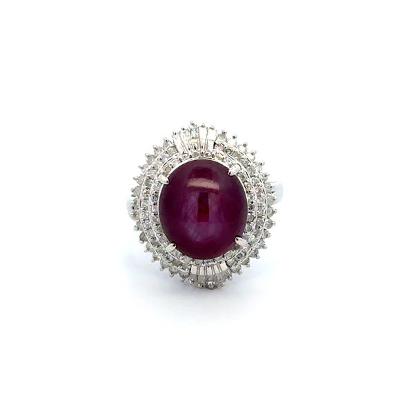 Closeup photo of Platinum 11.99ct Star Ruby Dark Red & 1.00tcw Baguette & RBC Diamond Ring 8.7g, s8
