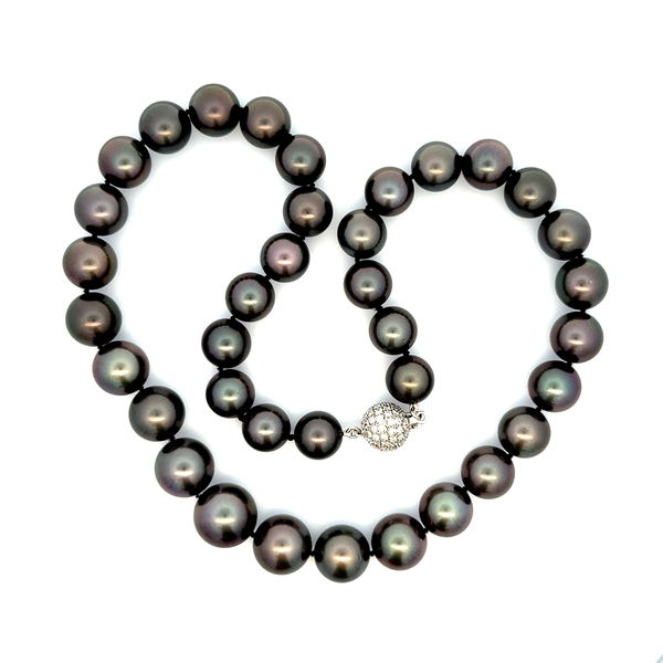 Closeup photo of 18K WG 14.4-11.1mm Gorgeous Tahitian Pearl Graduated Strand Necklace 92.6g, 18"