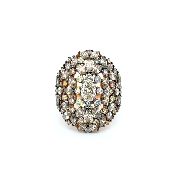 Closeup photo of 18K YG JANA .50ct Oval & 5.95tcw Natural Fancy Color Diamond Dome Ring 11.5g, s8 R2807R