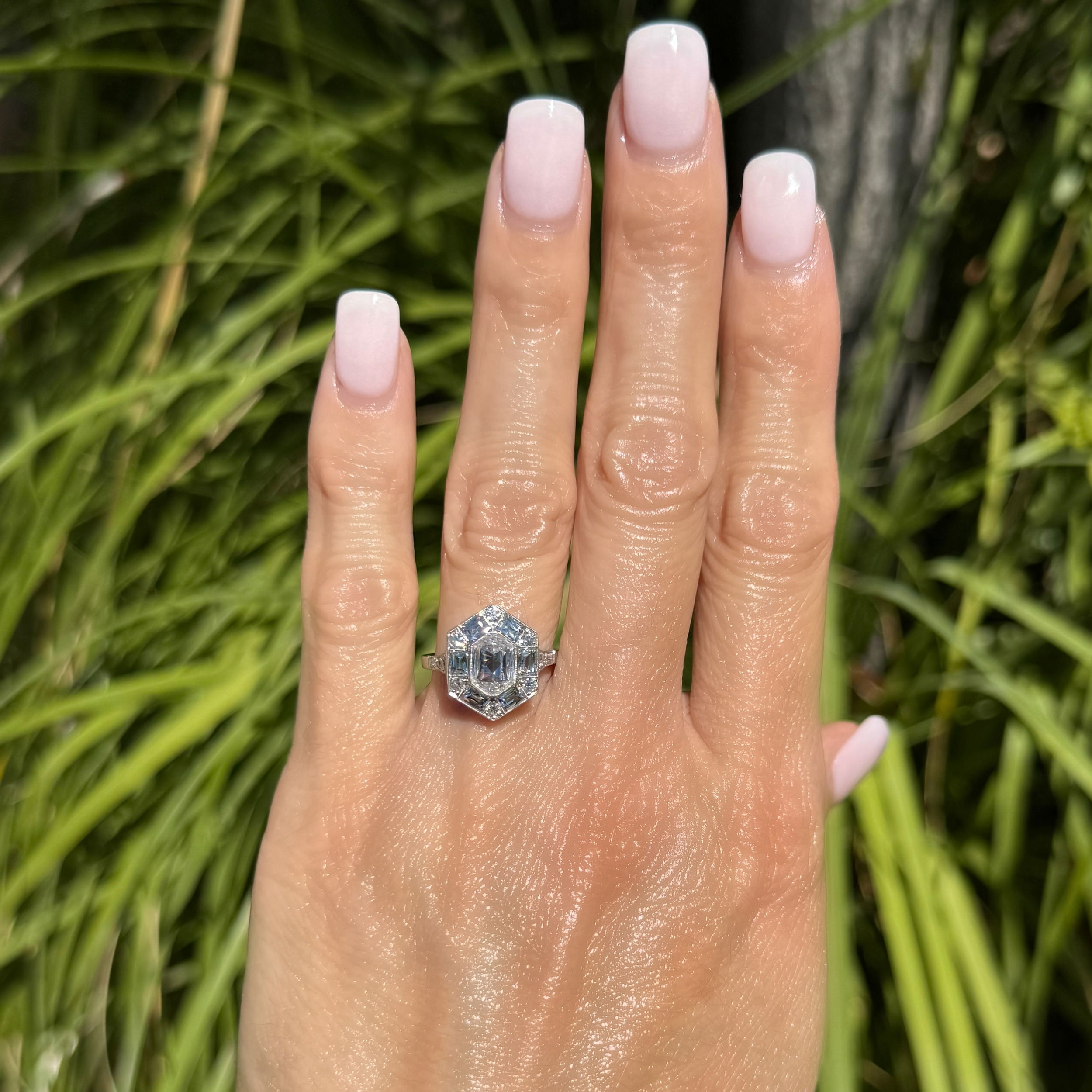 Platinum 1.54ct Octagonal Diamond I-VS2 GIA, 1.33tcw French Cut & OEC Diamond Filigree Ring 5.0g, s7 Platinum 1.54ct Octagonal Diamond I-VS2 GIA, 1.33tcw French Cut & OEC Diamond Filigree Ring 5.0g, s7