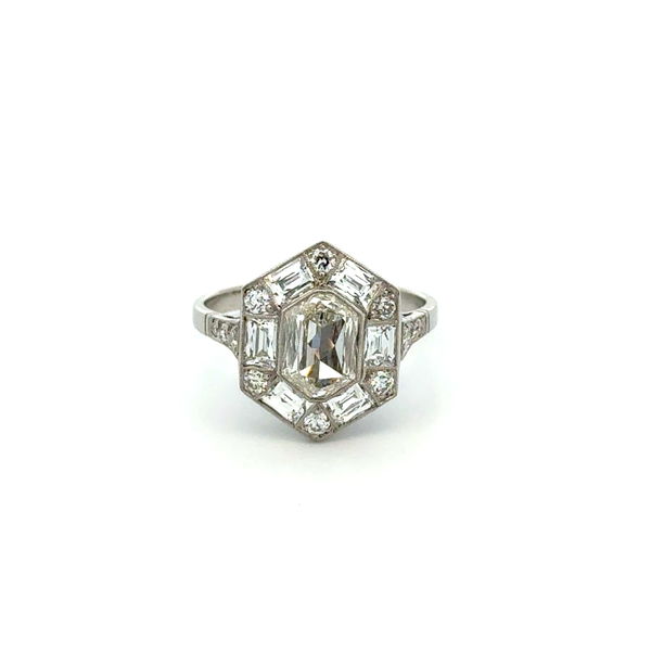 Closeup photo of Platinum 1.54ct Octagonal Diamond I-VS2 GIA, 1.33tcw French Cut & OEC Diamond Filigree Ring 5.0g, s7