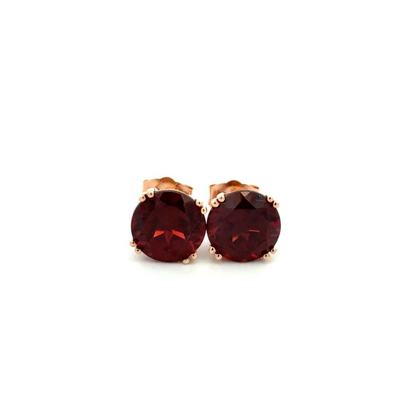 Closeup photo of 14K RG 8.10mm Round Red Garnet 4.00tcw Stud Earrings 1.9g