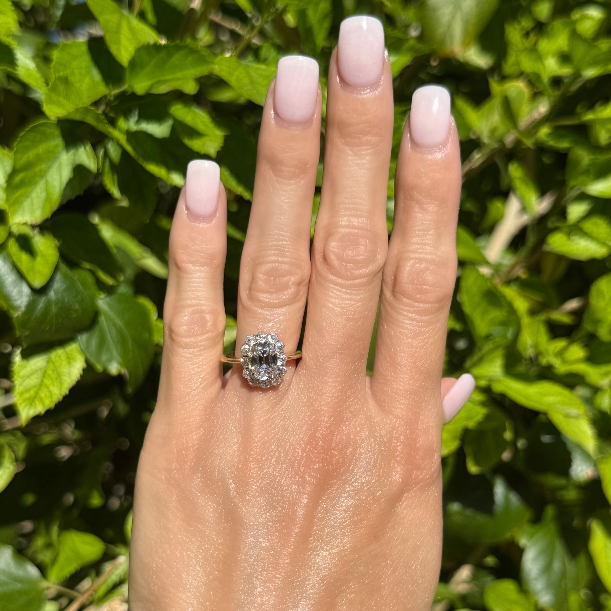 Platinum on 18K 2.08ct Antique Cushion Lab Diamond & 1tcw OEC Diamond Ring 5.2g, s7 Platinum on 18K 2.08ct Antique Cushion Lab Diamond & 1tcw OEC Diamond Ring 5.2g, s7