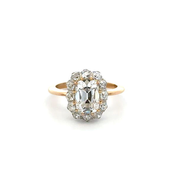 Closeup photo of Platinum on 18K 2.08ct Antique Cushion Lab Diamond & 1tcw OEC Diamond Ring 5.2g, s7