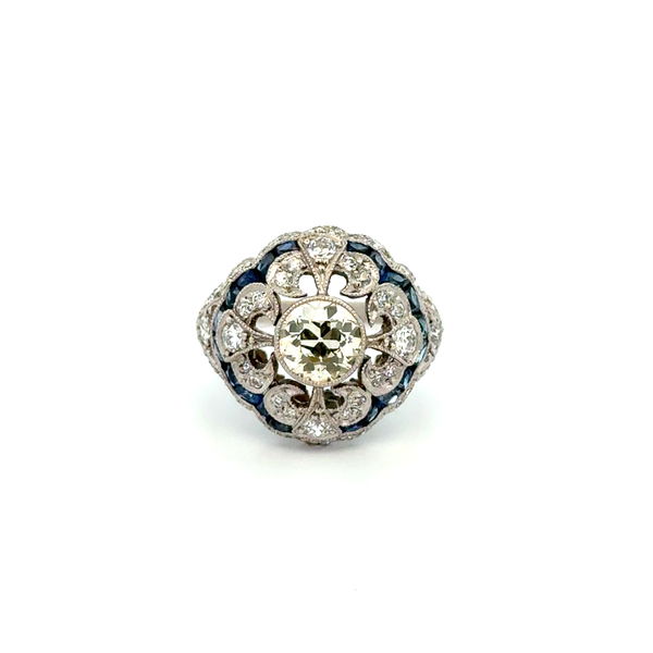 Closeup photo of Platinum 1.11ct OEC Diamond, 1.94tcw Sapphire & 1.28tcw OEC Diamond Filigree Ring 8.2g, s7