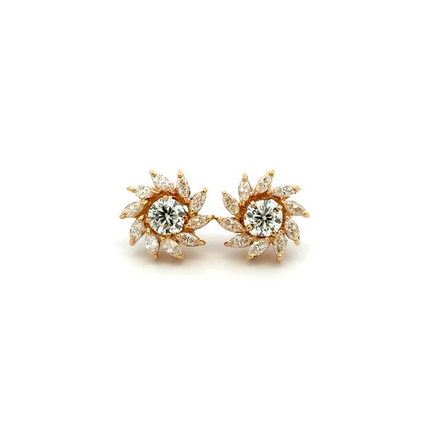 Closeup photo of 14K YG 1.06tcw RBC Diamond & 1.00tcw Marquis Diamond Jacket Earrings 4.9g