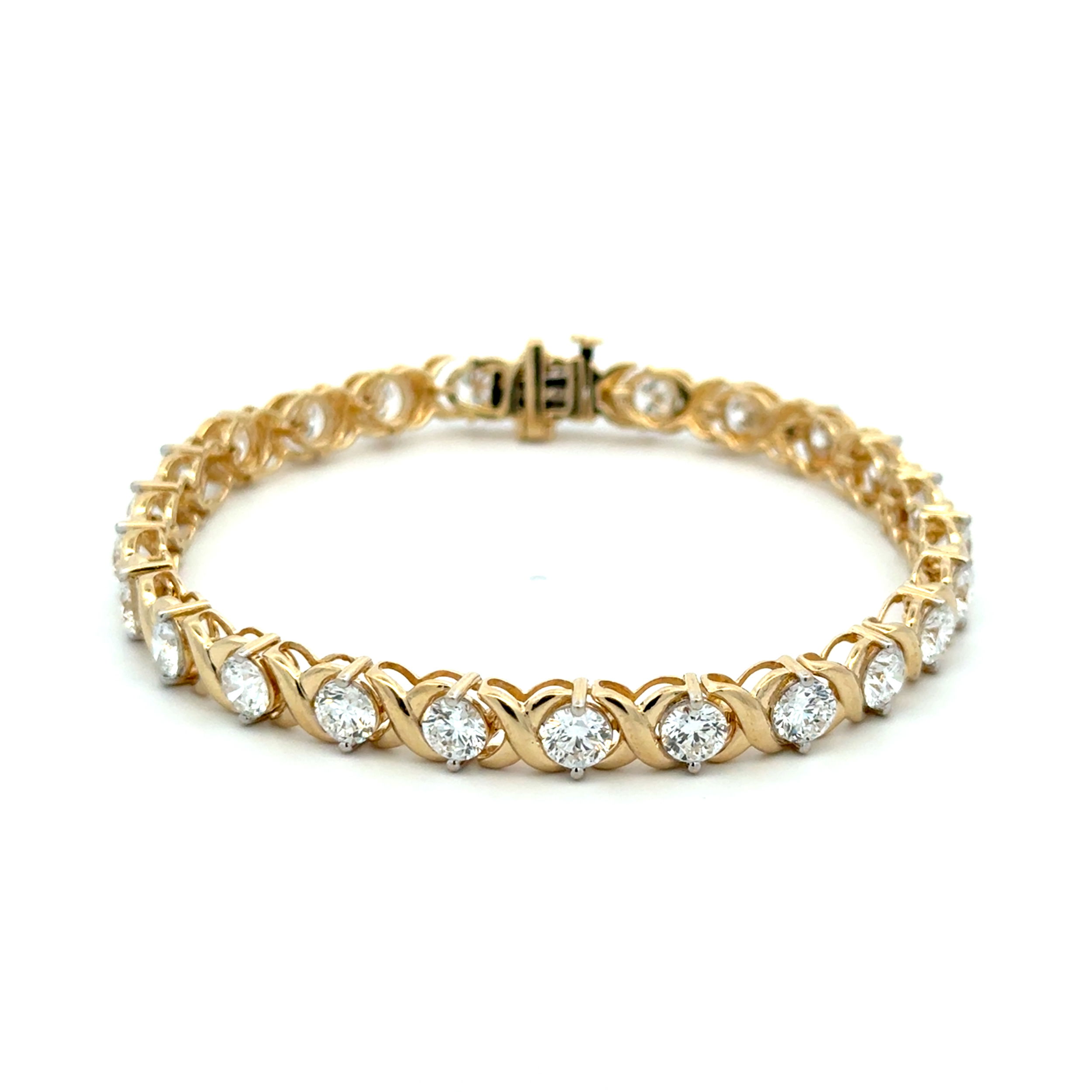 10K YG 12.50tcw Round Moissanite Line Tennis Bracelet 16.2g, 7.5" 10K YG 12.50tcw Round Moissanite Line Tennis Bracelet 16.2g, 7.5"