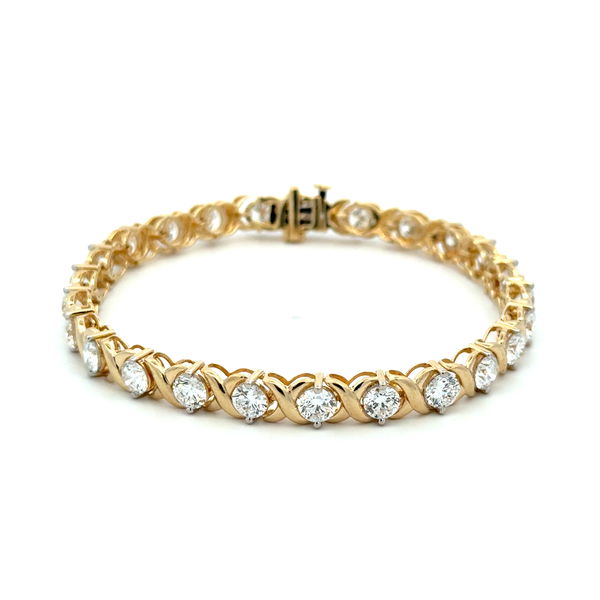Closeup photo of 10K YG 12.50tcw Round Moissanite Line Tennis Bracelet 16.2g, 7.5"