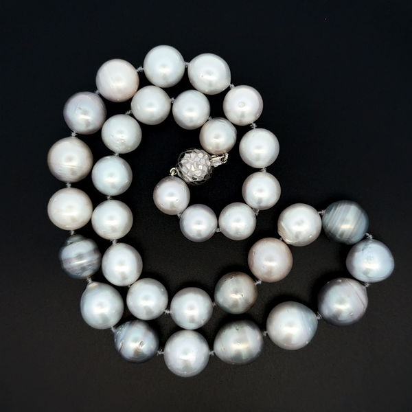 Closeup photo of 14K WG 11.50-14.50mm Multi Color South Sea Pearl Necklace 106.7g, 18"