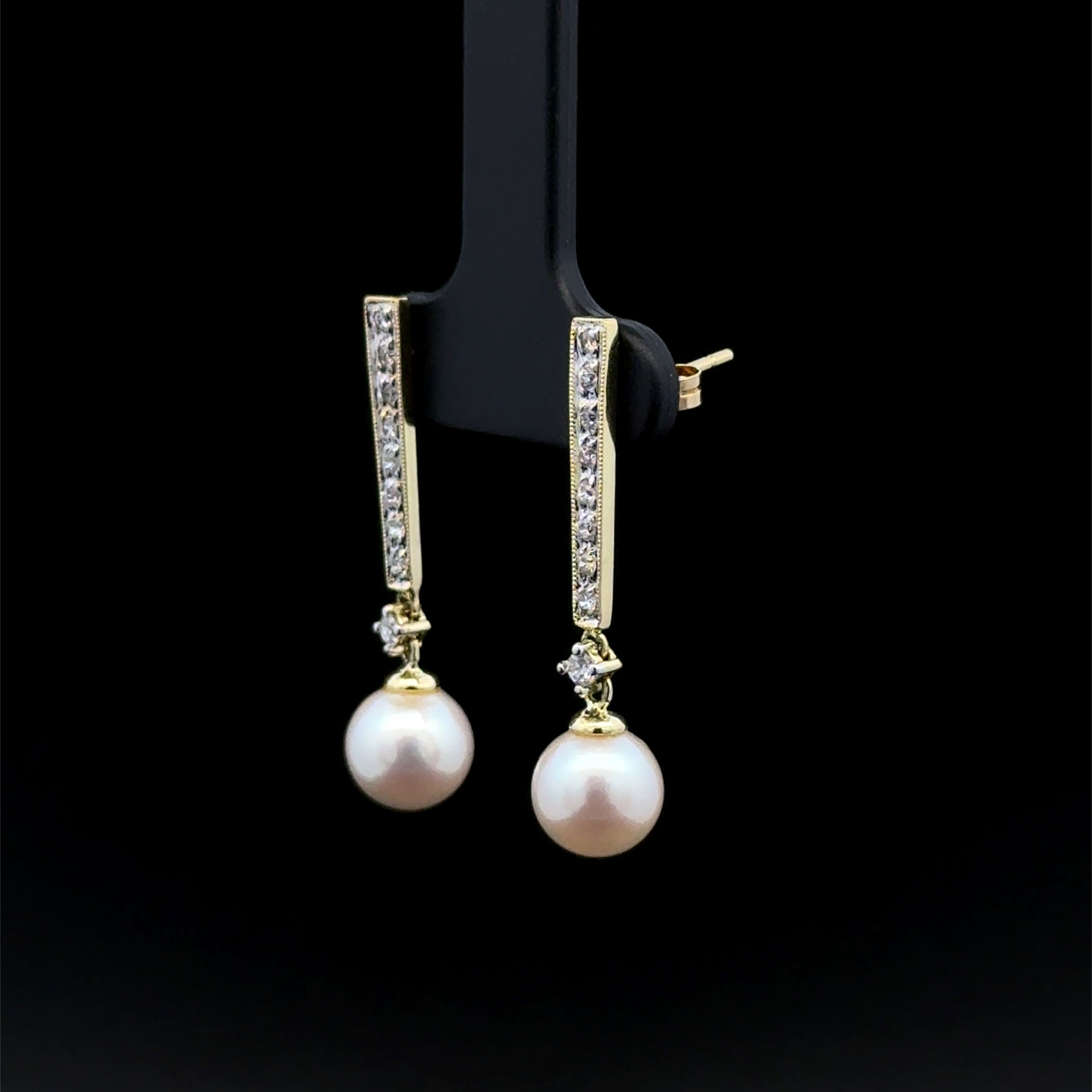 14K YG .16tcw Diamond Stick & 7.75mm Pearl Drop Earrings 3.3g, 1.25" 14K YG .16tcw Diamond Stick & 7.75mm Pearl Drop Earrings 3.3g, 1.25"