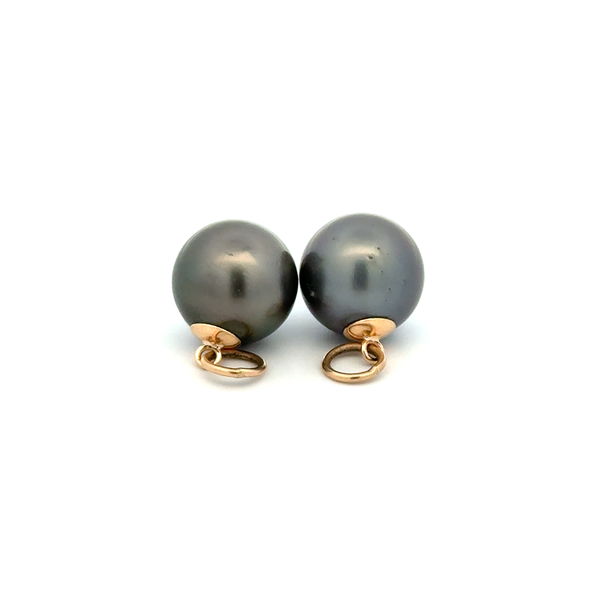 Closeup photo of 14K YG 12.50mm Tahitian South Sea Pearl Earring Enhancer Charms 6.3g