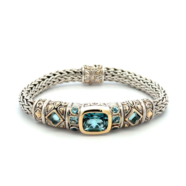 Closeup photo of 925 & 18K Yellow Gold JOHN HARDY Blue Topaz Bracelet 52.0g, 7.5"