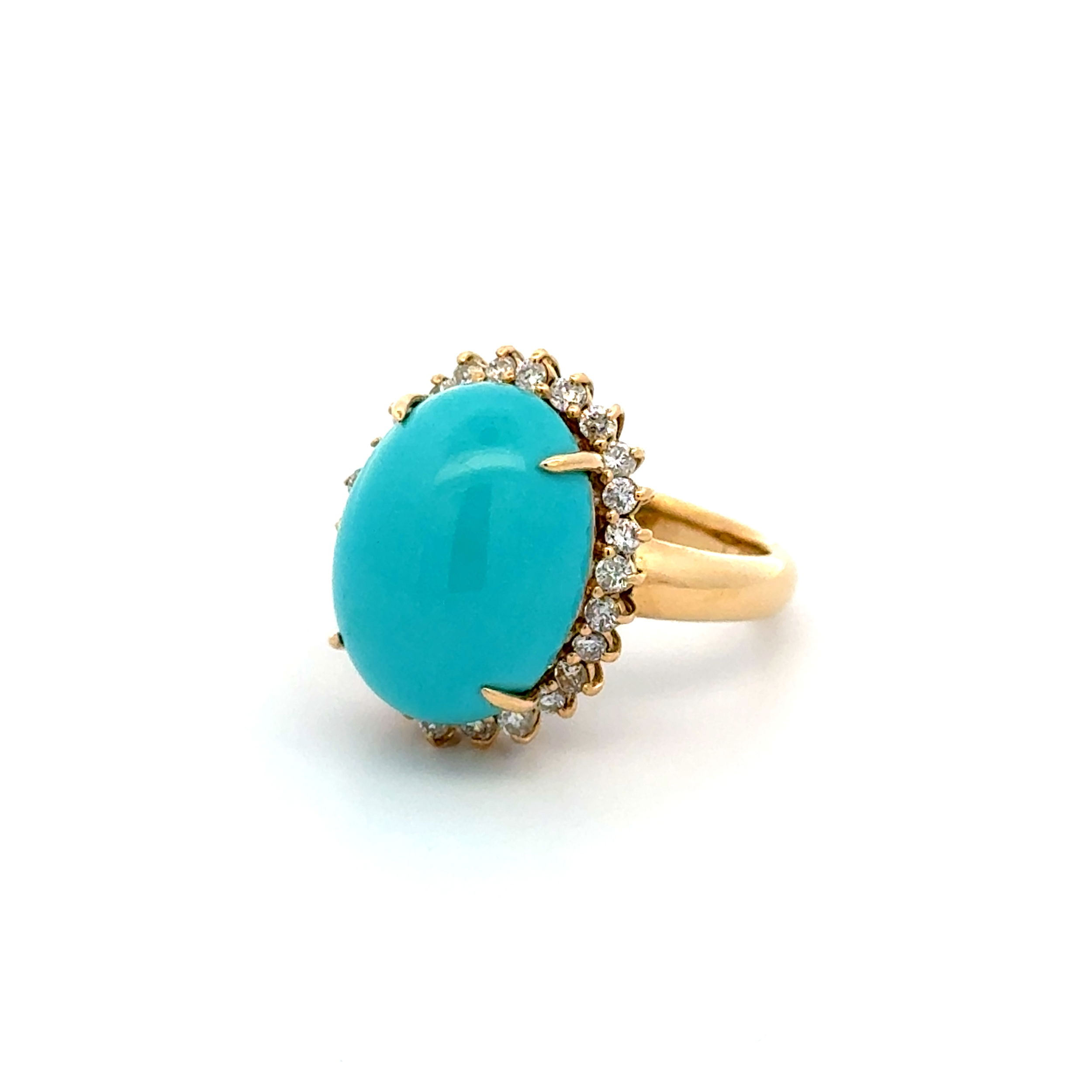 18K YG 8.44ct Oval Turquoise & .52tcw RBC Diamond Ring 8.4g, s5.75