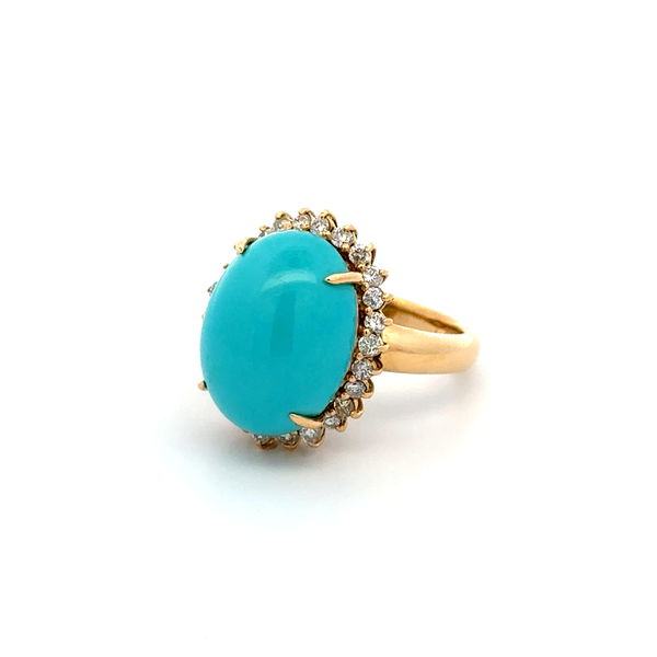 Closeup photo of 18K YG 8.44ct Oval Turquoise & .52tcw RBC Diamond Ring 8.4g, s5.75