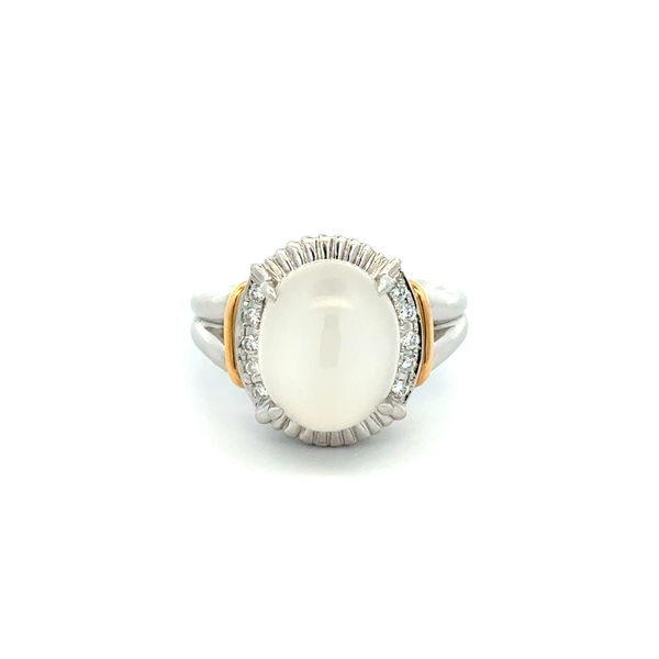 Closeup photo of Platinum & 18K 4.00ct Moonstone & .10tcw RBC Diamond Ring 10.9g, s6.5