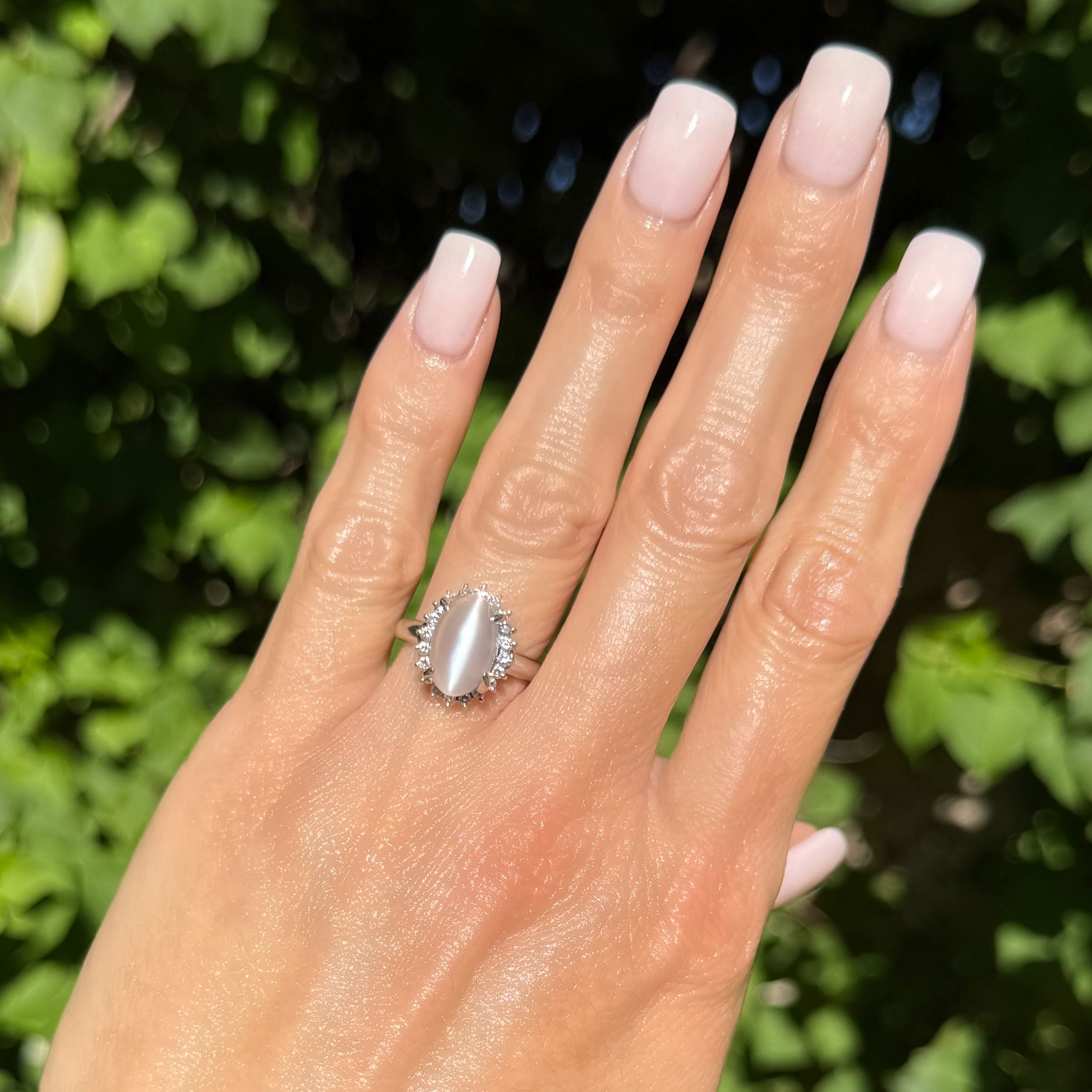 Platinum 3.00ct Moonstone & .38tcw RBC Diamond Ring 6.5g, s6