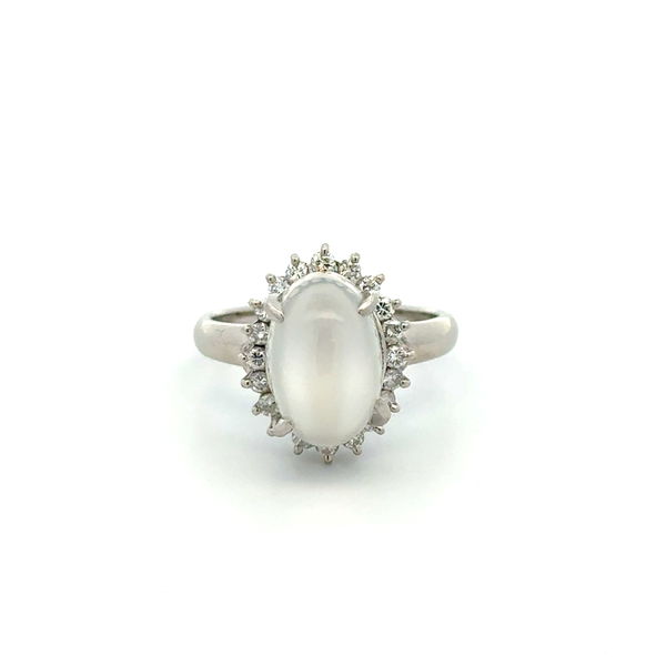 Closeup photo of Platinum 3.00ct Moonstone & .38tcw RBC Diamond Ring 6.5g, s6