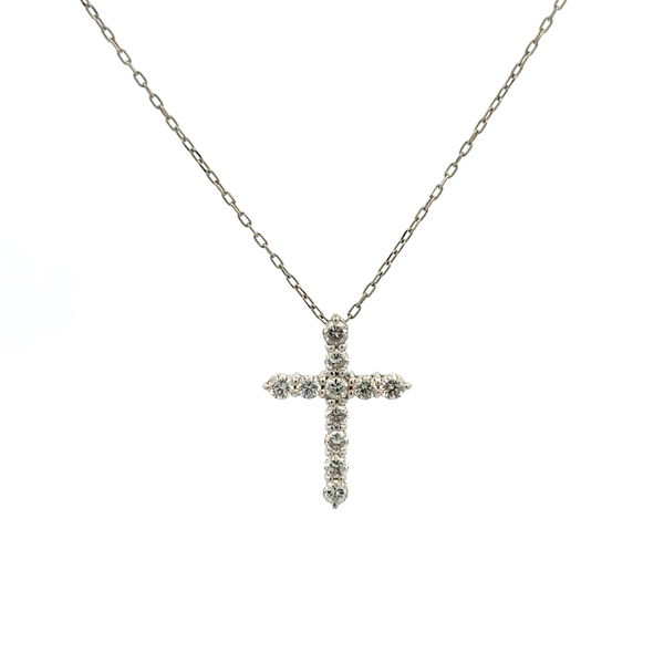 Closeup photo of Platinum 900 .77tcw RBC 11 Diamond Cross Necklace 3.7g on Platinum 850 Chain 18"