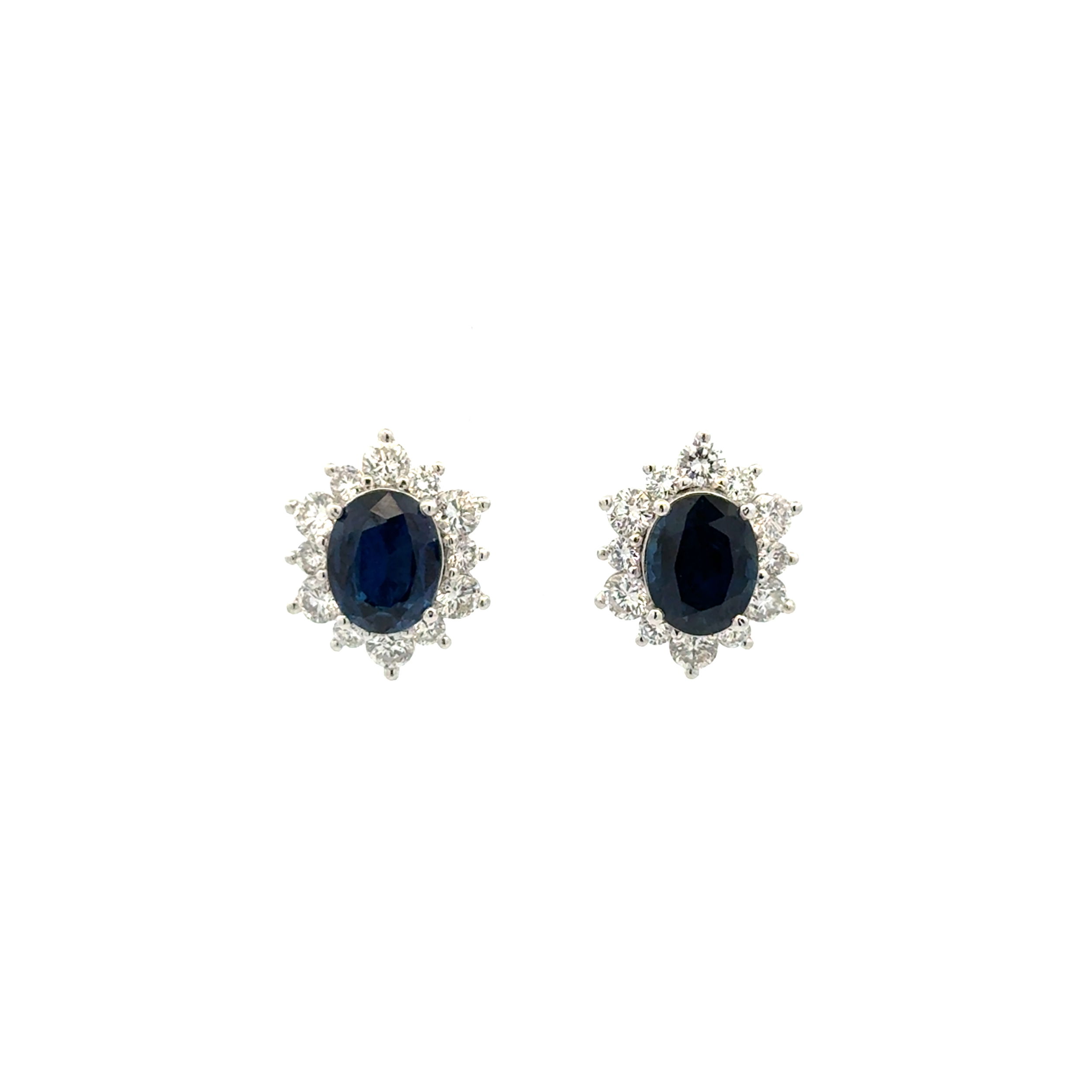Platinum 3.58tcw Oval Sapphire & 1.34tcw RBC Diamond Halo Earrings 5.5g