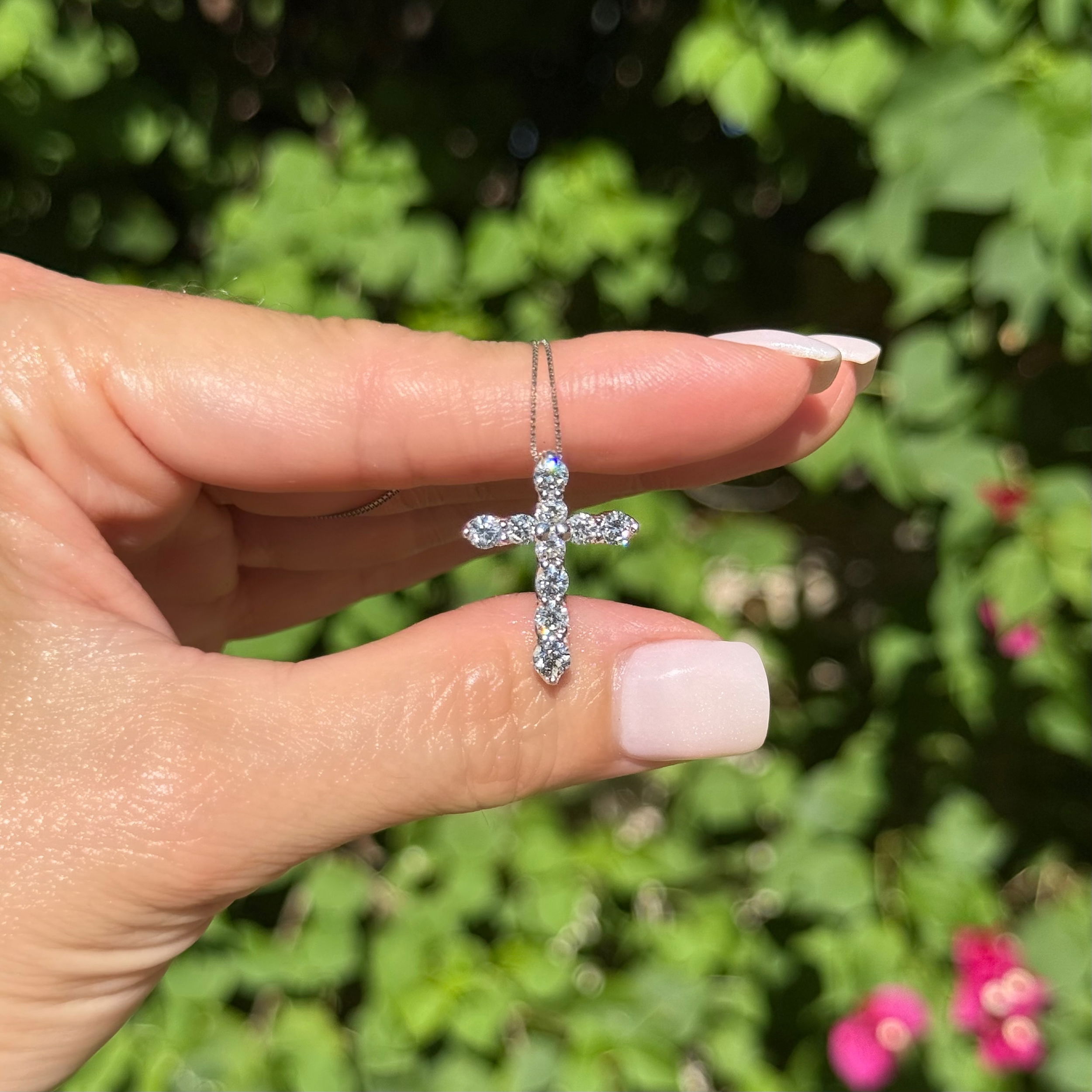 18K WG 1.50tcw RBC 10 Diamond Cross Necklace on 14K WG Chain 4.1g, 20"