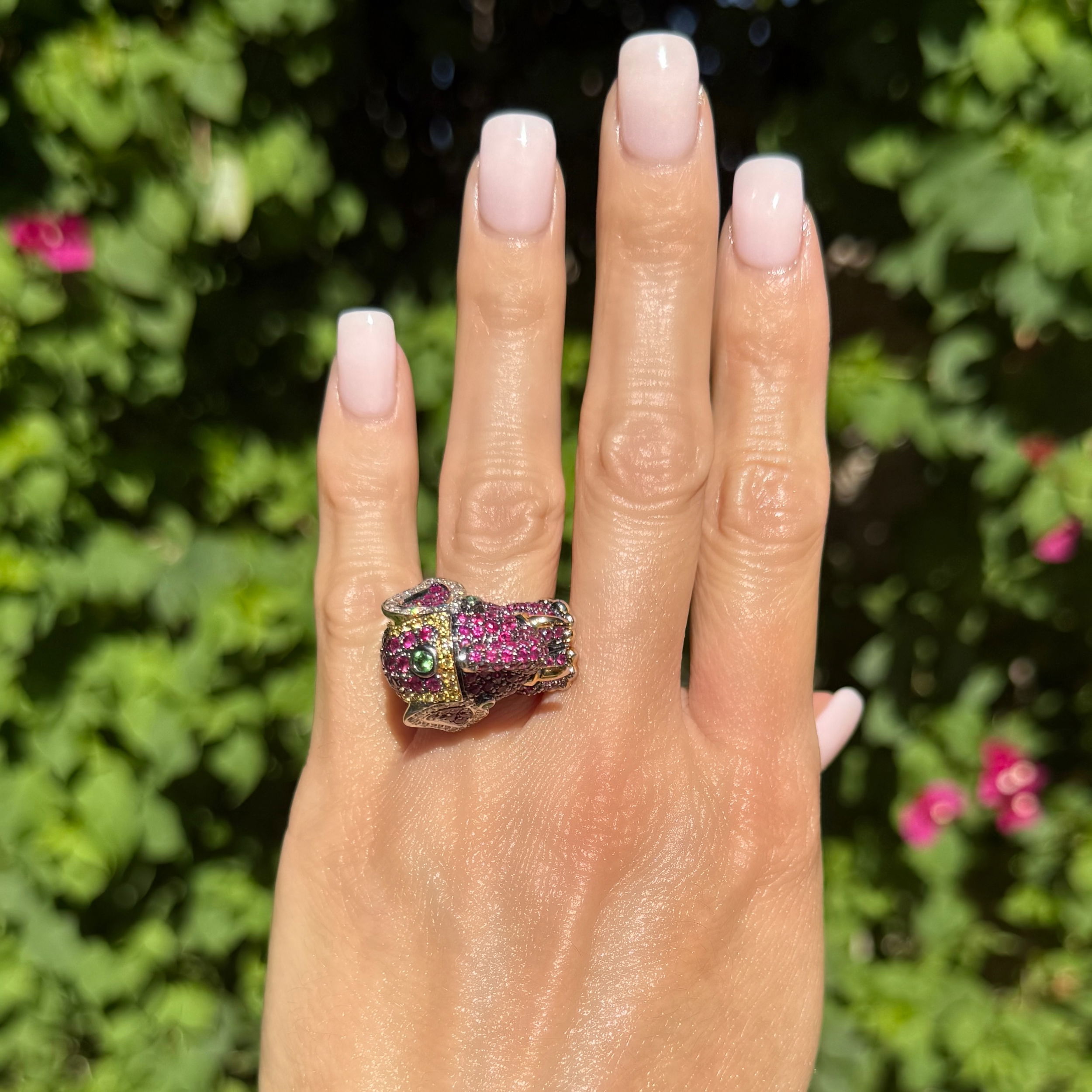 14K 2tone .30tcw Diamond, 3.50tcw Ruby & 1tcw Yellow Sapphire Elephant Ring 23.8g, s7