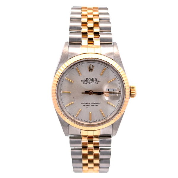 Closeup photo of Mens Rolex 2tone SS 18K 16013 36mm Silver Dial 89675577 Watch