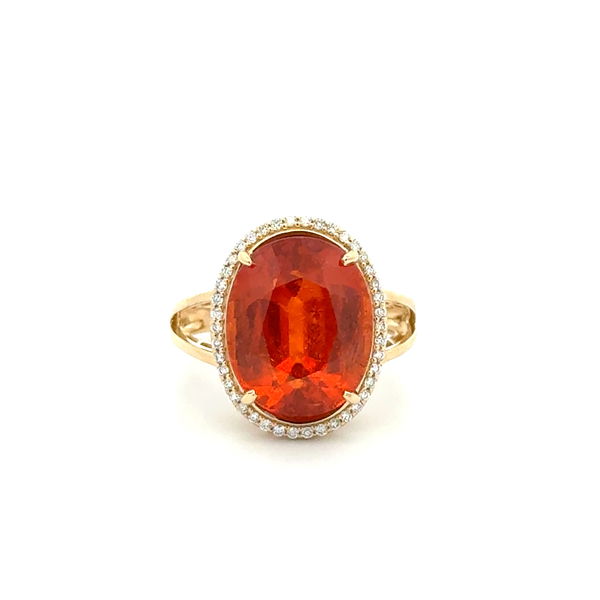 Closeup photo of 14K YG 13.39ct Oval Mandarin Garnet & .23tcw Diamond Ring 6.9g, s7