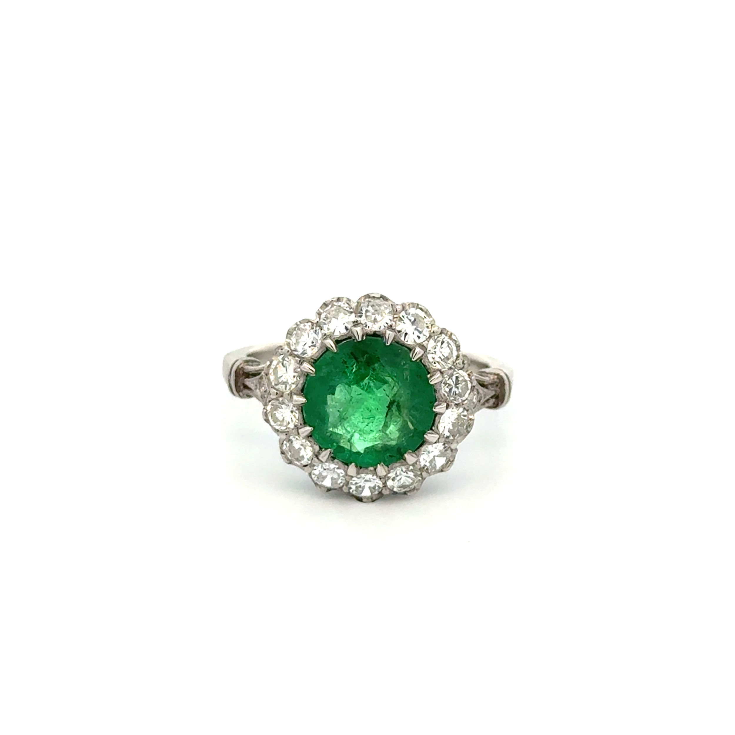 Platinum 2.25tcw Round Emerald & .80tcw OEC Diamond Ring 5.5g, s6