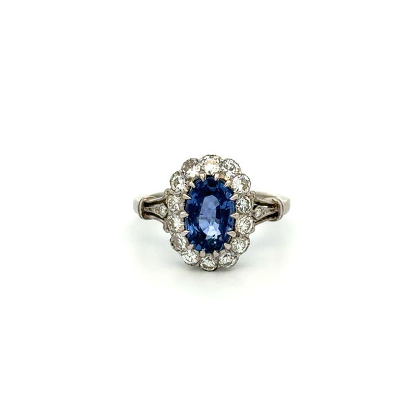 Closeup photo of Platinum 2.71ct Oval Sapphire & .85tcw OEC Diamond Ring 5.6g, s6.5