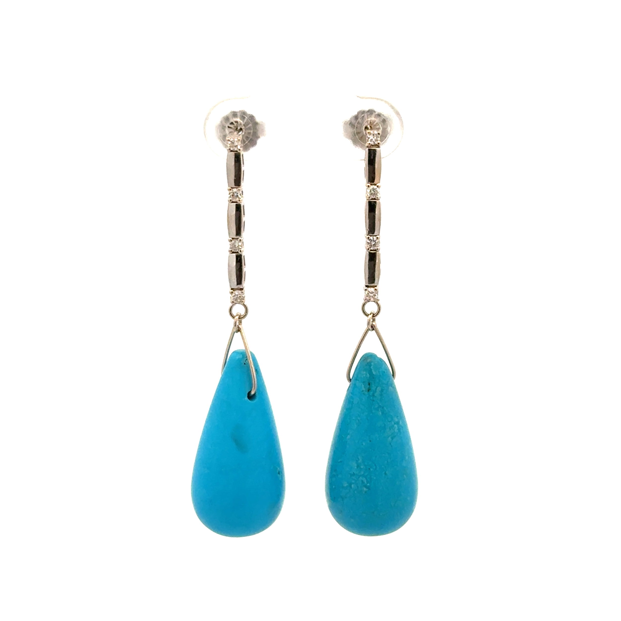 14K WG 38tcw Tear Drop Turquoise &n .08tcw Diamond Drop Earrings 10.2g,