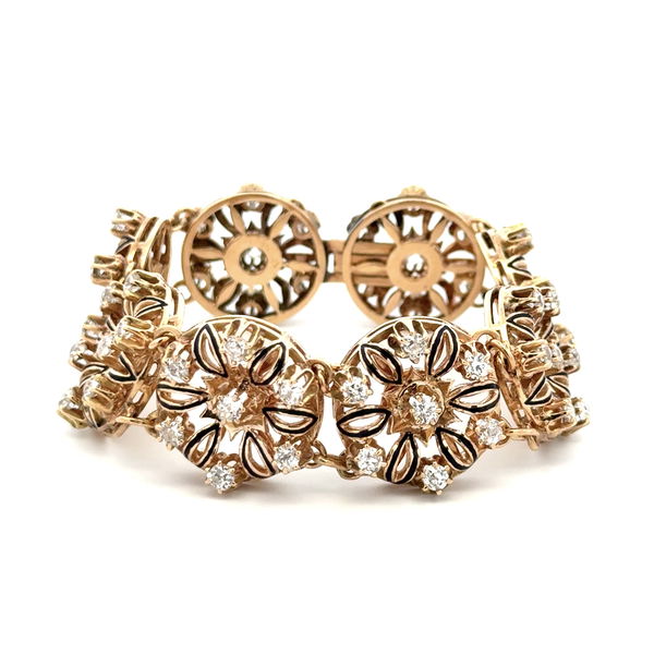 Closeup photo of 14K YG Victorian 7.00tcw OMC Diamond & Enamel 8 Station Bracelet 45.7g, 7"
