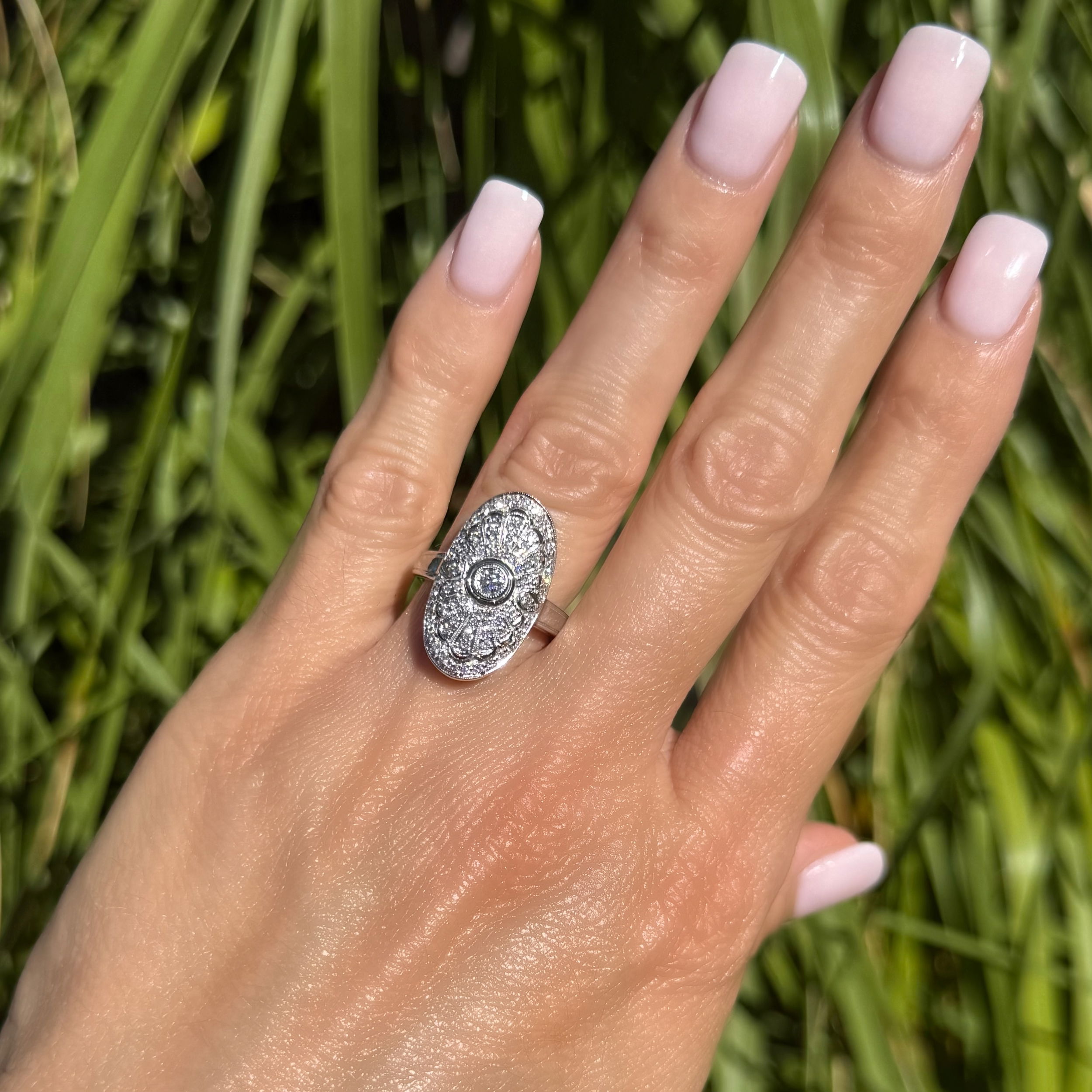 14K WG .56tcw RBC Diamond Cluster Oval Navette Ring 8.4g, s6