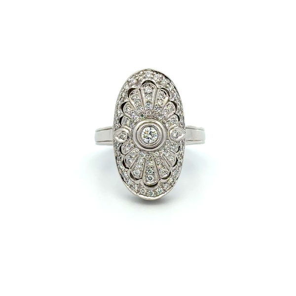 Closeup photo of 14K WG .56tcw RBC Diamond Cluster Oval Navette Ring 8.4g, s6