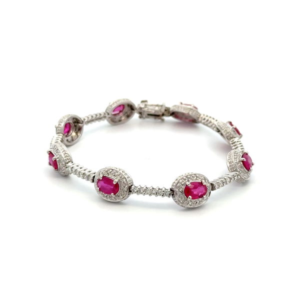 Closeup photo of 14K WG 6.00tcw Oval Ruby & 1.85tcw RBC 126 Diamond Link Bracelet 12.9g, 6.25"