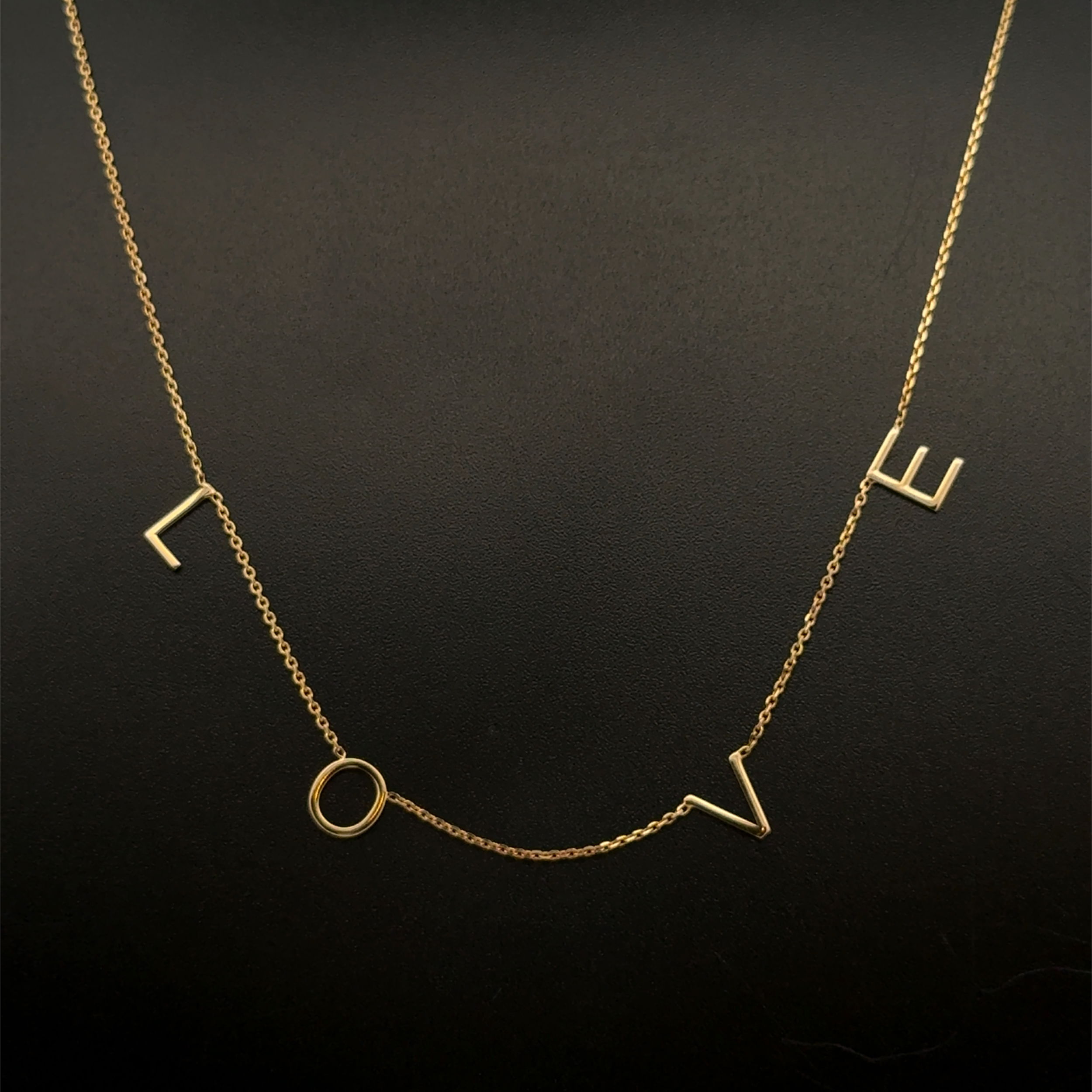 14K YG Petite LOVE Letter Station Necklace 1.9g, 16"