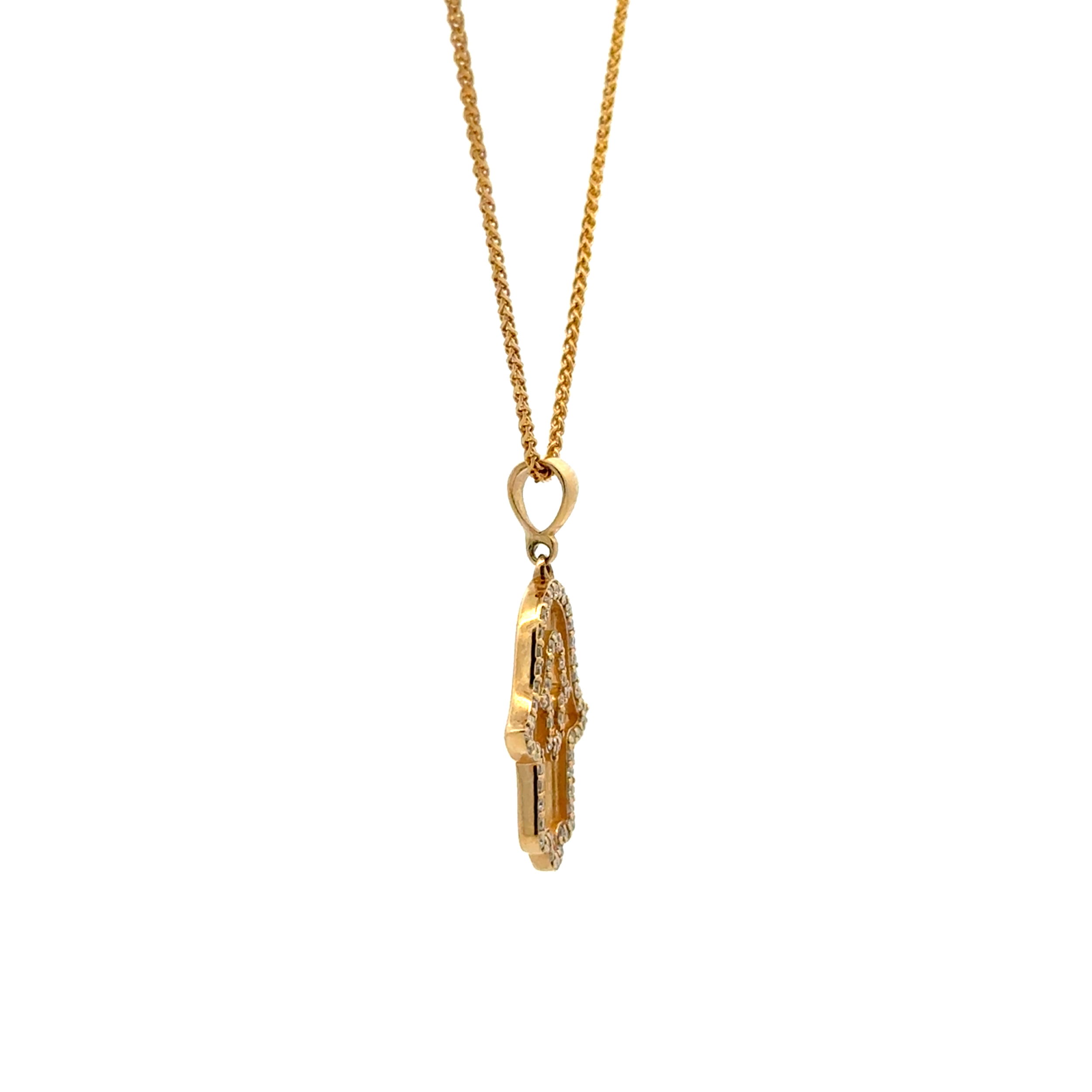 14K YG Petite .30tcw Diamond Hamsa Pendant Necklace 5.0g, 18"