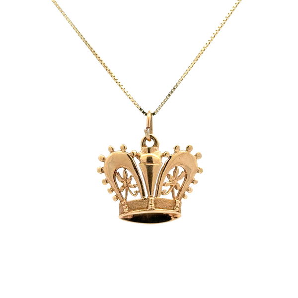 Closeup photo of 14K YG Gold Open Crown Pendant Necklace 5.1g, 18"
