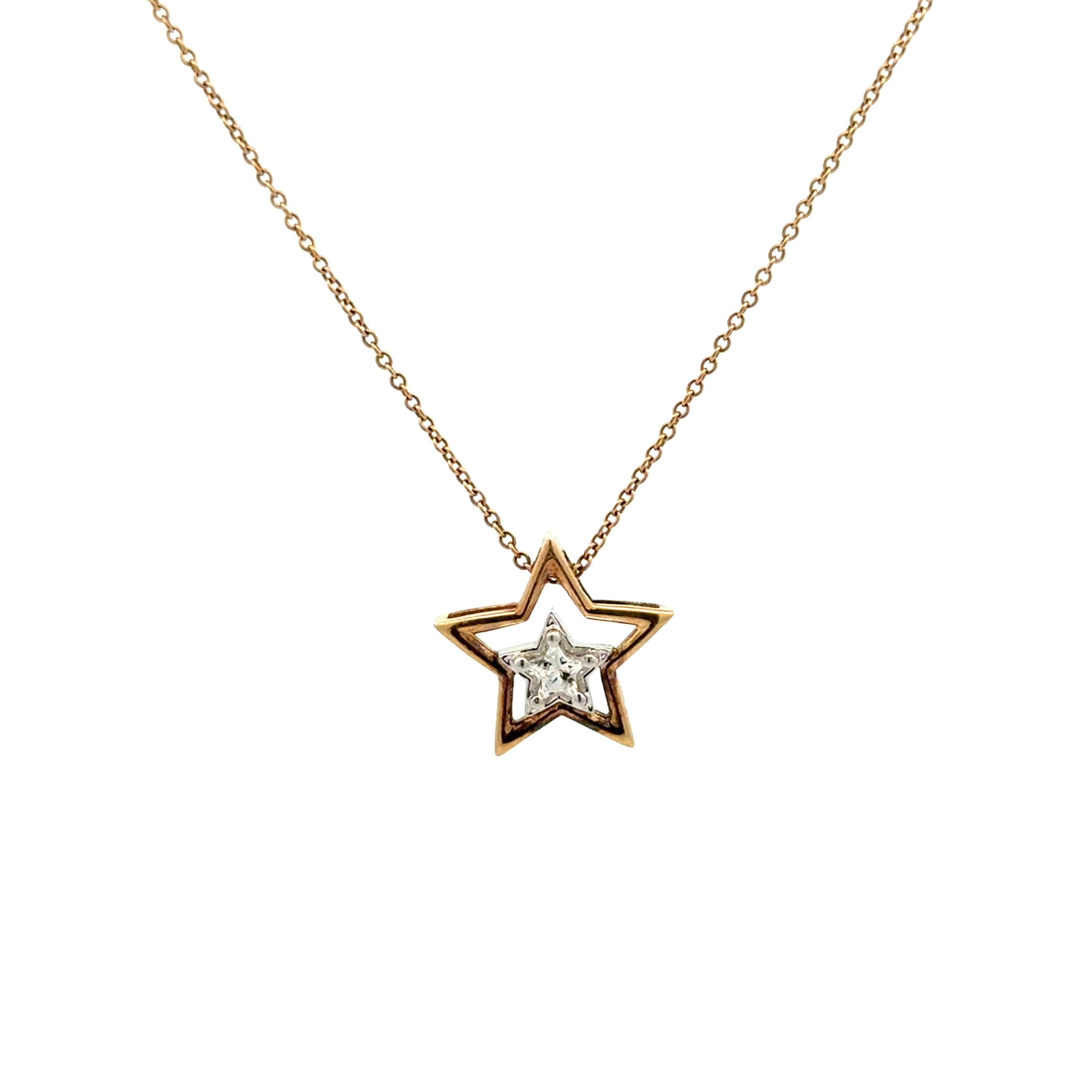 14K YG Open Star .20ct Star Cut Diamond Pendant Necklace 3.4g, 20"