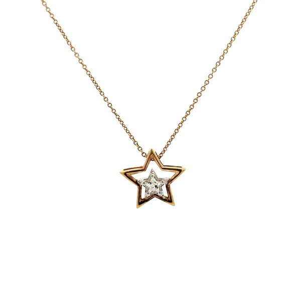 Closeup photo of 14K YG Open Star .20ct Star Cut Diamond Pendant Necklace 3.4g, 20"